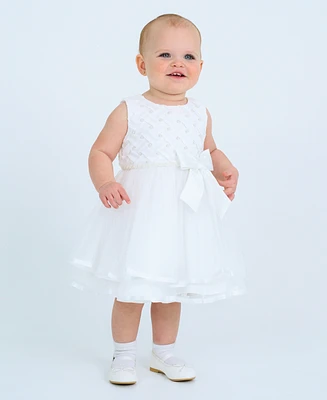 Rare Editions Baby Girls Tiered Pearl Sleeveless Dress