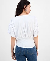 I.n.c. International Concepts Petite Scoop-Neck Ruched Top, Exclusively at Macy's