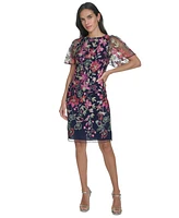 Jessica Howard Petite Embroidered Short-Sleeve Mesh Dress