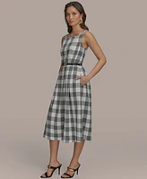 Donna Karan New York Women's Gingham-Print Belted A-Line Dress