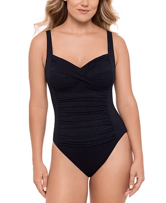Swim Solutions Women's Twist-Bodice Tummy-Control Swimsuit, Exclusively at Macy's