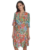 Jessica Howard Women's Printed Tie-Waist Balloon-Sleeve Dress