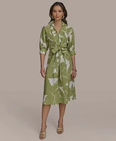 Donna Karan New York Women's Printed Tie-Front A-Line Linen Dress