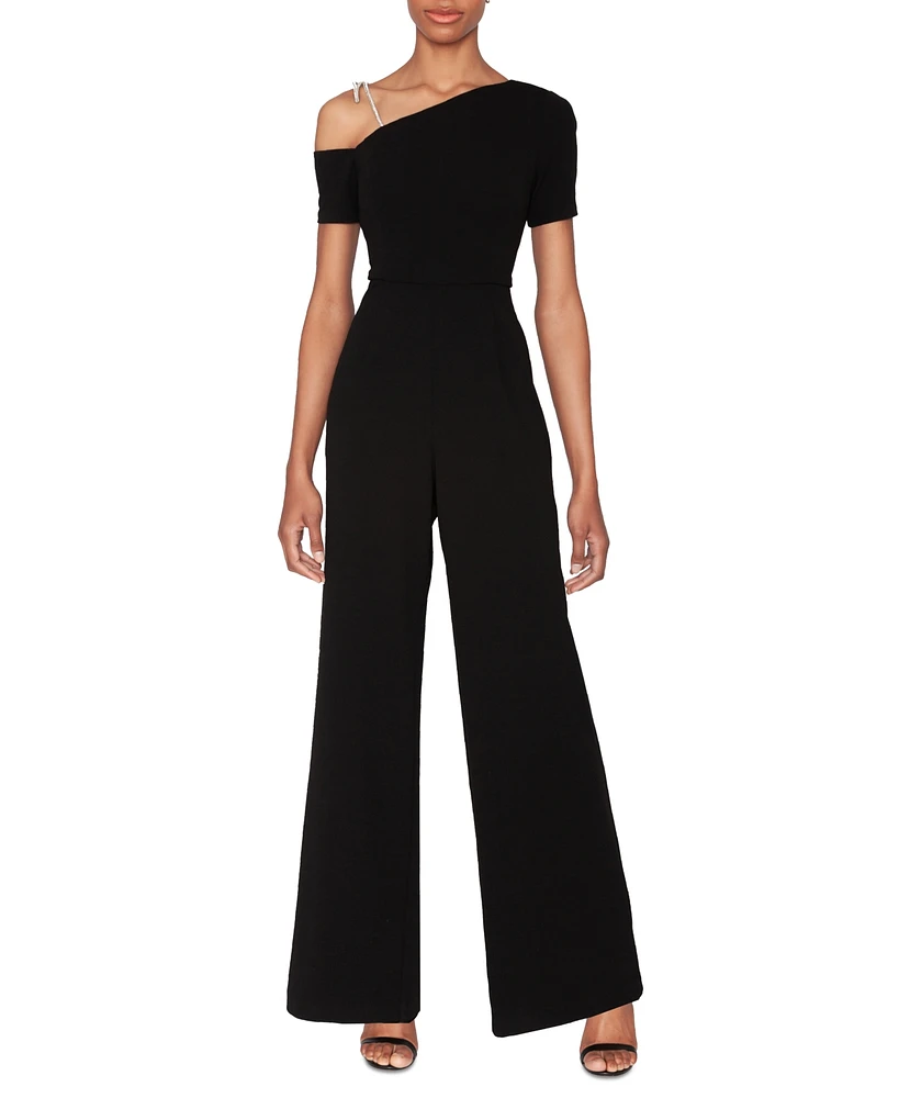 White Tie by Shani Women's Crystal-Bow One-Shoulder Wide-Leg Jumpsuit