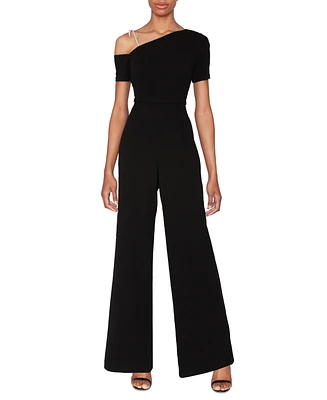 White Tie by Shani Women's Crystal-Bow One-Shoulder Wide-Leg Jumpsuit