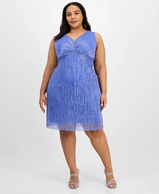 Connected Plus Metallic Pleated Sheath Dress