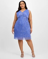 Connected Plus Metallic Pleated Sheath Dress