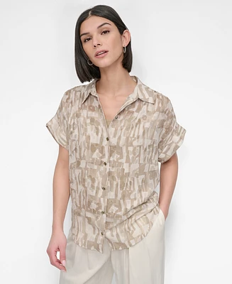 Dkny Women's City Burnout Printed Button-Front Shirt