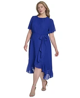 Jessica Howard Plus Chiffon Tie-Waist Ruffle-Trim Midi Dress
