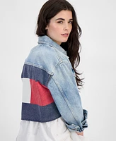 Tommy Jeans Women's Cotton Cropped Flag-Back Trucker Jacket