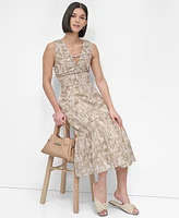 Dkny Women's City Burnout Beaded-Trim V-Neck Dress