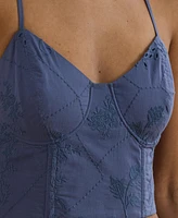 Lauren Ralph Women's Floral-Embroidered Voile Cropped Bustier