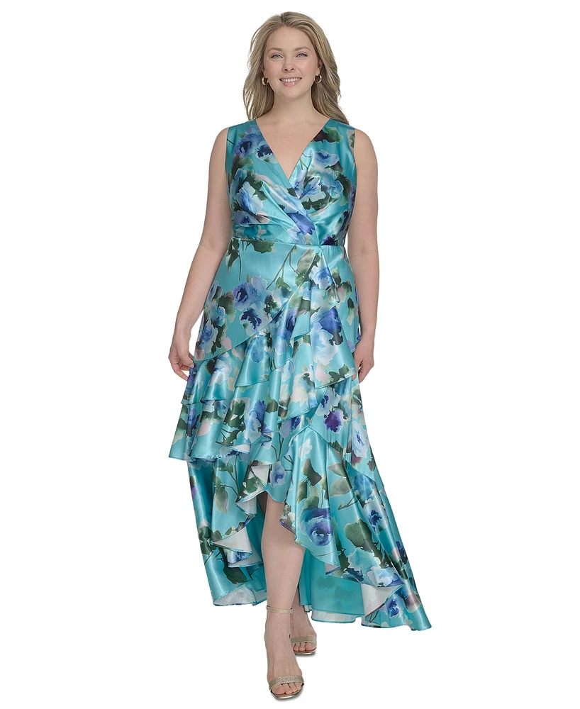 Eliza J Plus Printed Satin High-Low Midi Dress
