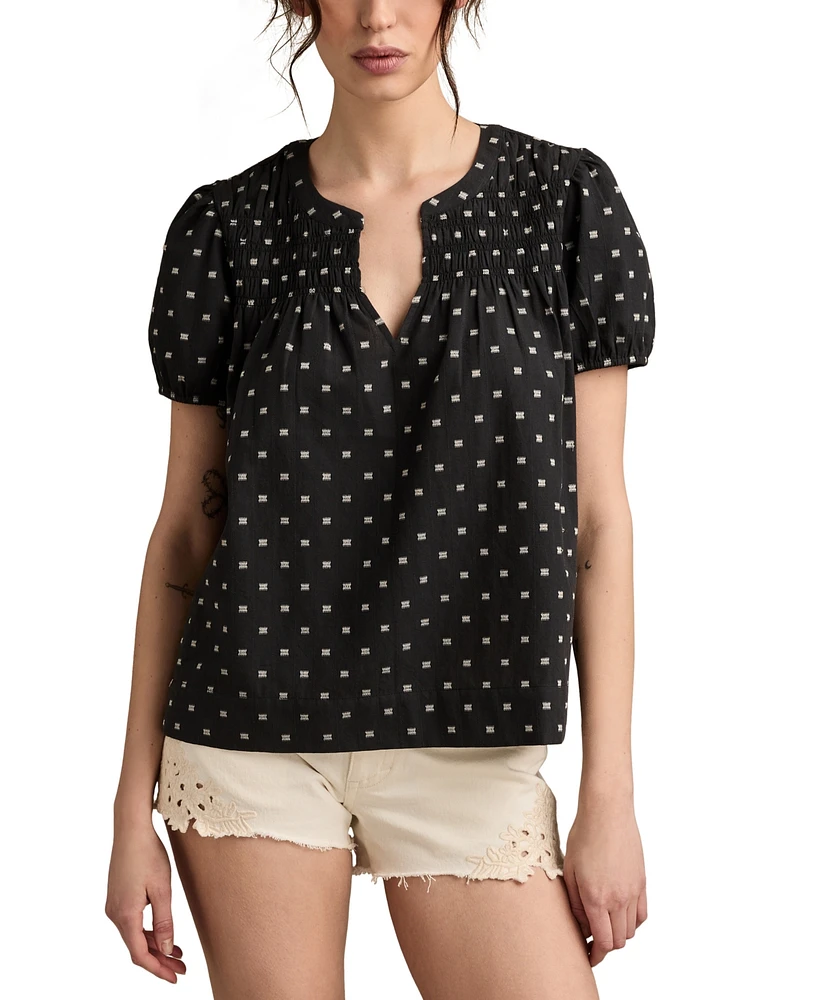 Lucky Brand Women's Clip Jacquard Puff-Sleeve Top