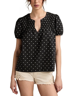 Lucky Brand Women's Clip Jacquard Puff-Sleeve Top