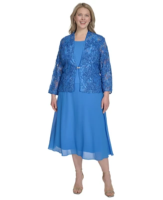 Jessica Howard Plus 2.Pc Jewel-Neck Midi Dress & Lace 3/4-Sleeve Jacket