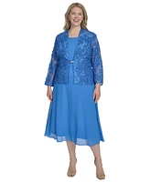 Jessica Howard Plus 2.Pc Jewel-Neck Midi Dress & Lace 3/4-Sleeve Jacket
