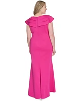 Jessica Howard Plus Ruffle-Sleeve Rosette-Trim A-Line Gown