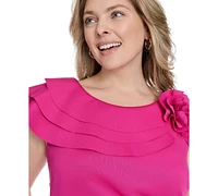 Jessica Howard Plus Ruffle-Sleeve Rosette-Trim A-Line Gown