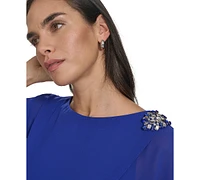 Jessica Howard Women's Long Sleeve Cape-Overlay Shift Dress