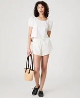 French Connection Women's Eyelet Puff-Sleeve Top