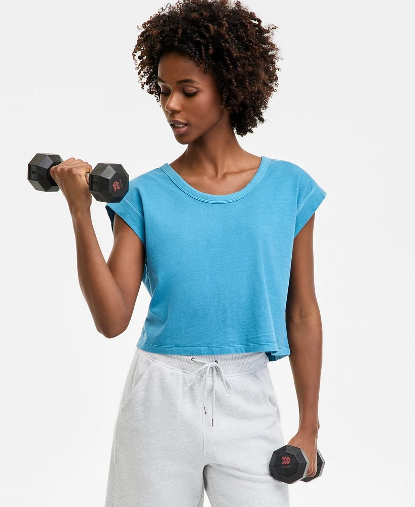 Id Ideology Women's Cotton Solid-Color Washed Sleeveless Top, Exclusively at Macy's