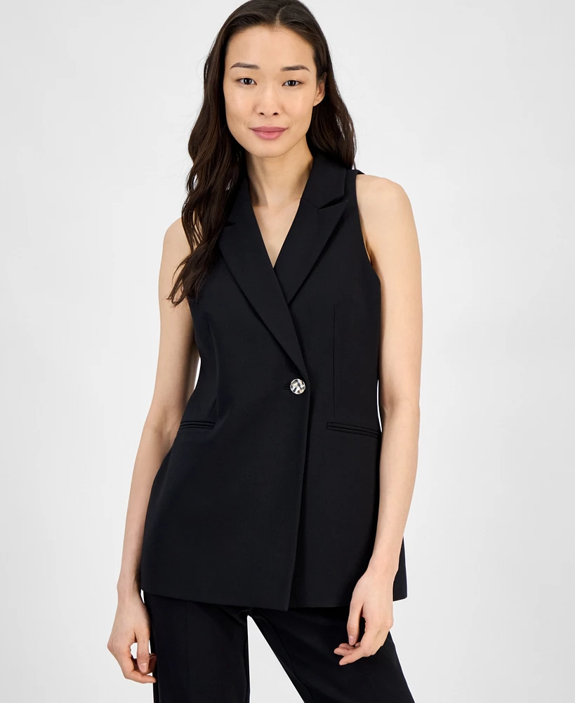 Women's Sleeveless Notched-Collar One-Button Blazer