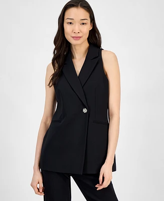 Women's Sleeveless Notched-Collar One-Button Blazer