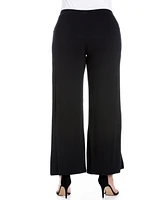 24seven Comfort Apparel Plus Elastic Waist Flared Leg Palazzo Pants