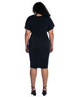 24seven Comfort Apparel Plus Short Sleeve V-Neck Twist Front Split Hem Dress