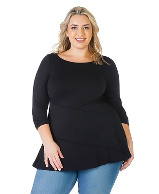 24seven Comfort Apparel Plus Ruched Sleeve Swing Tunic Top