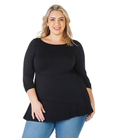 24seven Comfort Apparel Plus Ruched Sleeve Swing Tunic Top