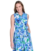 Jessica Howard Women's Cotton Printed Tie-Waist Shirtdress