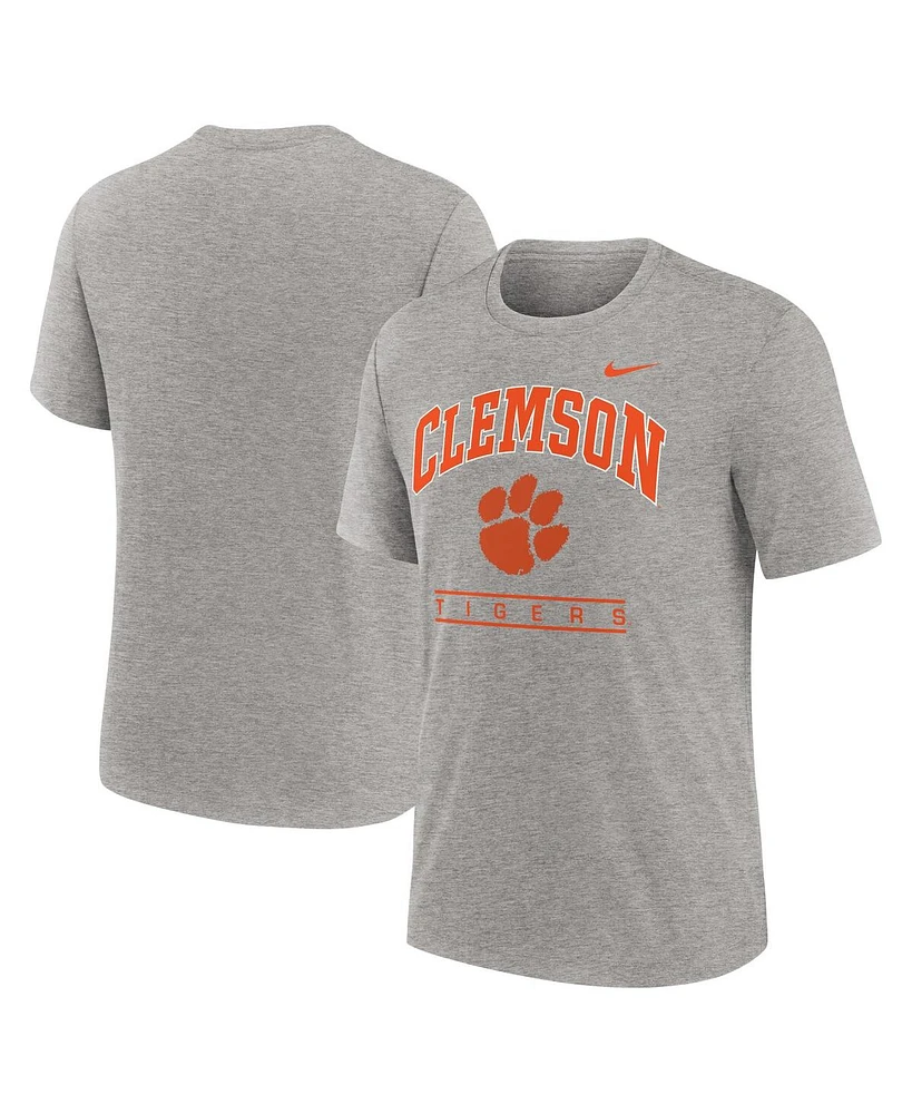 Nike Men's Heather Gray Clemson Tigers Arch Over Logo Tri-Blend T-Shirt