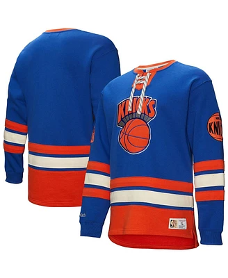 Mitchell & Ness Men's Blue New York Knicks Hardwood Classics Heritage Lace-Up Pullover Sweatshirt