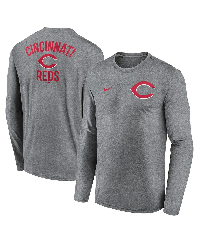 Nike Men's Heather Charcoal Cincinnati Reds 2-Hit Legend Performance Long Sleeve T-Shirt
