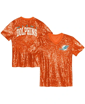 Outerstuff Big Girls Orange Miami Dolphins Wordmark Sequin V-Neck Top