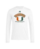Adidas Men's White Miami Hurricanes Together On-Court Pregame Long Sleeve T-Shirt