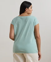 Lauren Ralph Plus Beaded-Logo Cotton Jersey Tee