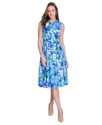 Jessica Howard Petite Cotton Printed Tie-Waist Shirtdress