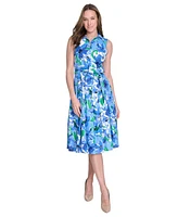 Jessica Howard Petite Cotton Printed Tie-Waist Shirtdress