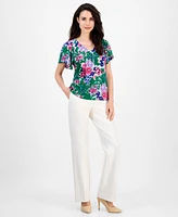 Ak Anne Klein Petite Printed V-Neck Flutter-Sleeve Top