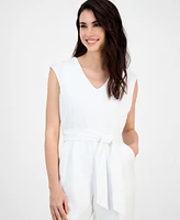 Ak Anne Klein Petite V-Neck Extended-Shoulder Cropped Jumpsuit
