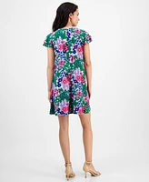 Ak Anne Klein Petite Floral-Print Flutter-Sleeve Shift Dress