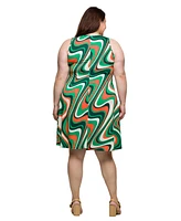 24seven Comfort Apparel Plus Print Sleeveless Knee Length Tank Swing Dress