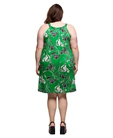 24seven Comfort Apparel Plus Knee Length Print Sleeveless Keyhole Dress