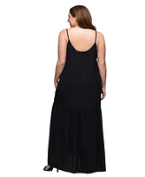 24seven Comfort Apparel Plus Lightweight Spaghetti Strap Pocket Maxi Dress