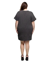 24seven Comfort Apparel Plus V-Neck Loose Fit Short Sleeve Pocket T Shirt Dress