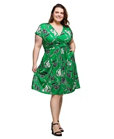 24seven Comfort Apparel Plus Cap Sleeve V-Neck Knee Length Pocket Dress
