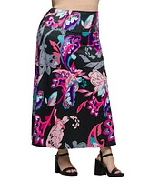 24seven Comfort Apparel Plus Elastic Waist A-Line Maxi Skirt